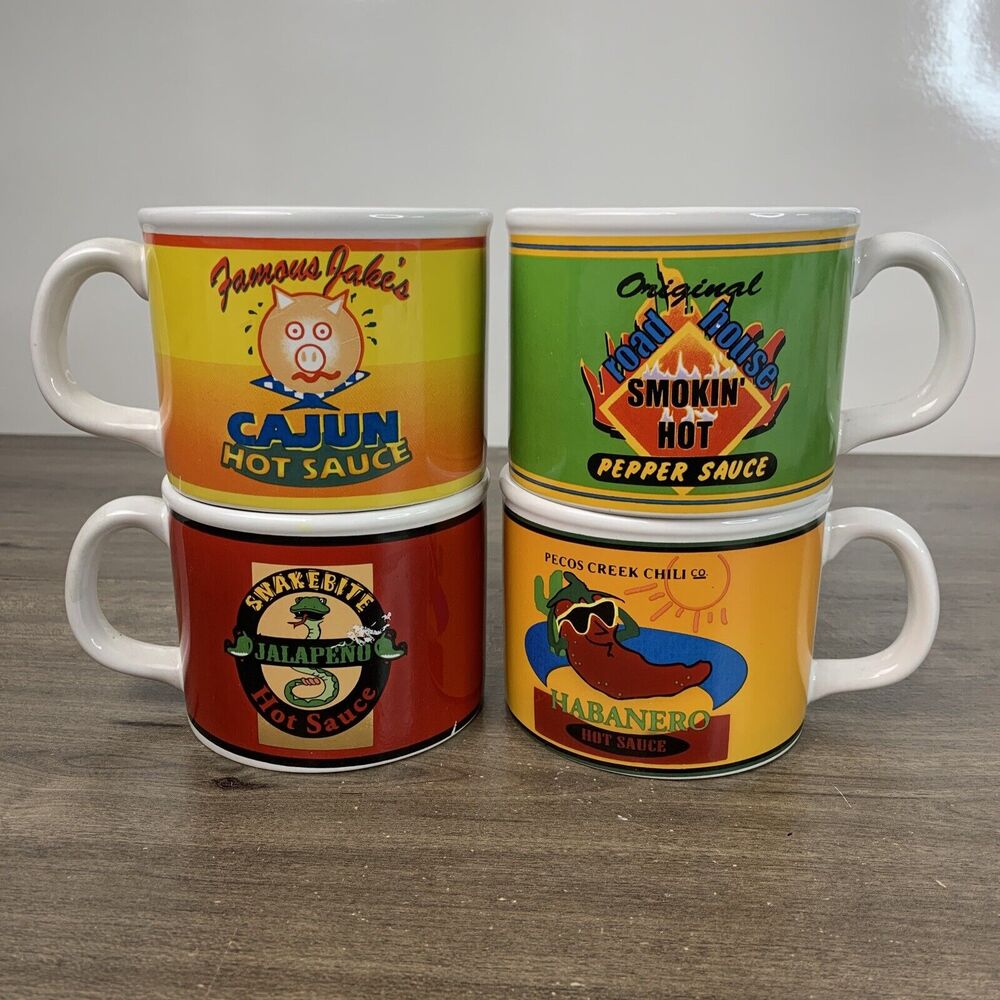 Lot of 4 VTG GUC Famous Jake's Bay Island Inc. soup mug hot sauce spicy